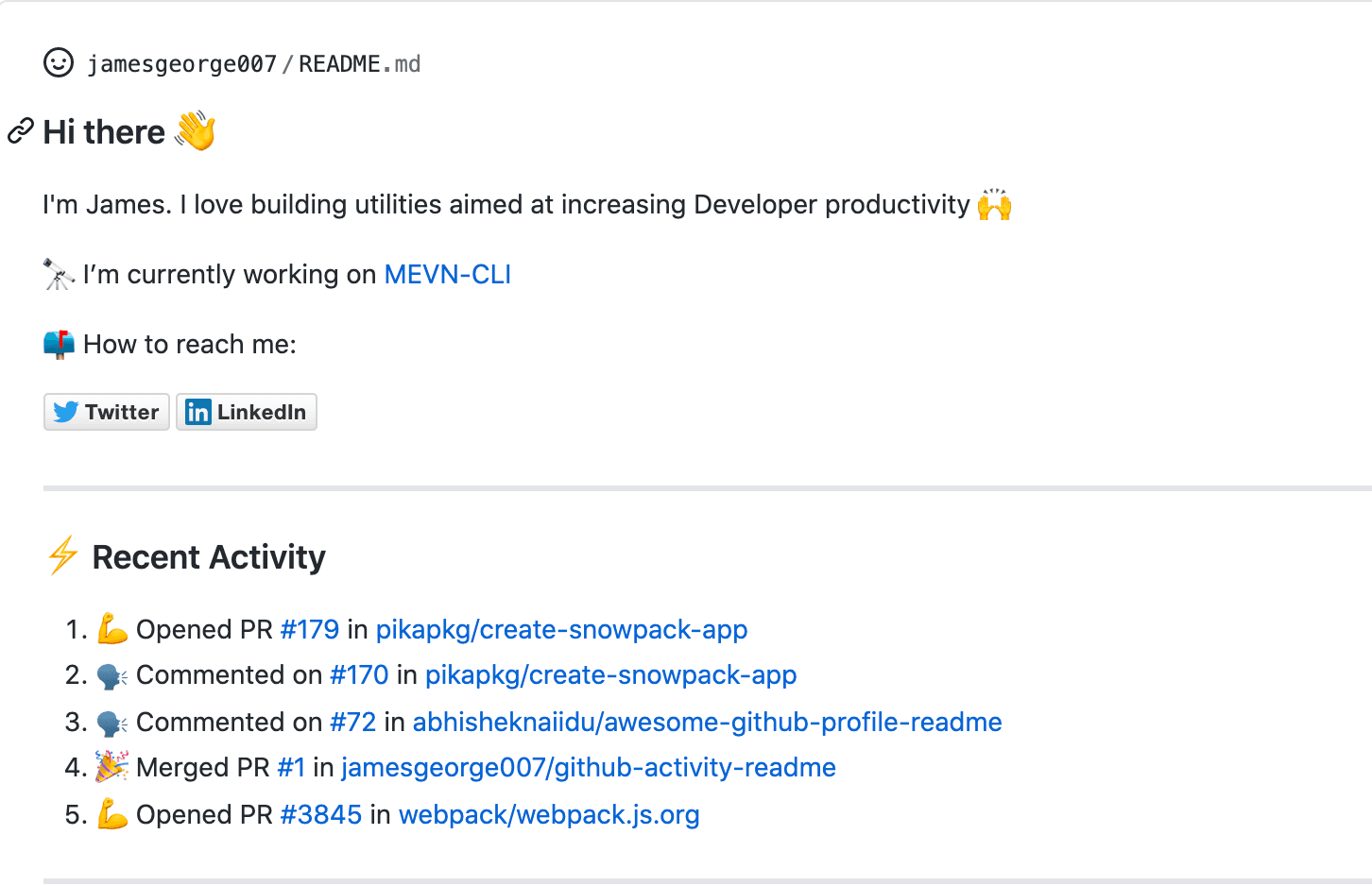 Here's a GitHub Action that would update README with the recent activity of a user